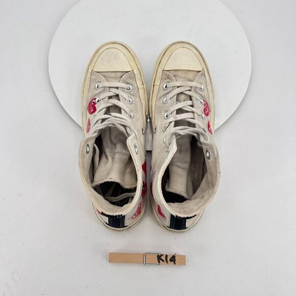Converse Comme des Garçons Play x Chuck 70 Hi Women Size 8 White Red Shoes - Picture 12 of 14